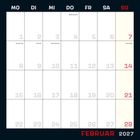 Kalenderblatt für Februar 2027. Feiertage: Valentinstag am 14., Rosenmontag am 8., Fastnacht, Aschermittwoch, Weiberfastnacht.