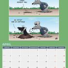 Zwei Comic-Tiere; oben ruft eines "Hallo? Einen Moment mal!", unten sagt das andere "So, jetzt hab ich Empfang!". Darunter ein April-Kalender.