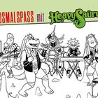 Text: "mehr AUSMALSPASS mit Heavysaurus." Illustration von fünf Dinosauriern in einer Band mit Instrumenten.