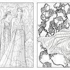 Links "124", rechts "125". Zwei Illustrationen von Frauen in eleganten Kleidern mit floralen Mustern.