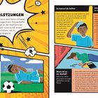 Texte beschreiben Kopfverletzungen. Anleitungen zur Hilfe und Notfallerkennung. Illustrationen von Kindern, die verletzt sind.