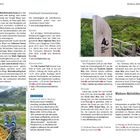 Texte im Bild: 
"Die Mobilfunkabdeckung...", "Schottlands Fernwanderwege", "Der Fife Coastal Path...", "Kurz & Knapp Eingesackt: Munro Bagging", "Weitere Aktivitäten Angeln".

Links oben eine Landschaft mit grünen Hügeln, rechts ein Schild mit "West Highland Way" und Diagrammen.