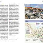 Text über Svaneke: Ein kleiner Ort mit Kunst, Kultur und Märkten. Foto von Hafen mit Booten, Karte mit Sehenswürdigkeiten.