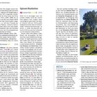 "Uptown Manhattan", "Central Park", "Website", "Wollman Rink", "Hallett Nature Sanctuary", "Delacorte Theater".  
Texte: Beschreibung von Sehenswürdigkeiten und Aktivitäten in Uptown Manhattan und Central Park mit Adressen. Rechts unten ein Foto von Booten auf einem See.