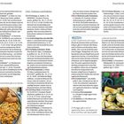 Links: „Posen für Genießer“. Namen von Restaurants mit Adressen und Öffnungszeiten. Foto unten: Teigtasche auf Gemüse. Rechts: „Posen für Genießer“. Texte über Cafés, Tipps und Bild von Pierogi.