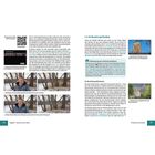 Linke Seite: 
"Person tritt beispielsweise ins Bild, moderiert oder präsentiert etwas..." 
Rechte Seite: 
"5.4 AF-Bereich und Position" 
GEDRUCKTER TEXT: Texte über Kamerafokus und Autofokusmethoden mit bebilderten Beispielen von Natur- und Stadtszenen.