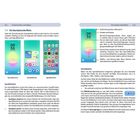 Kapitel 1.4 "Die Smartphoneoberfläche", erläutert Sperr-, Start- und App-Bildschirm mit Grafiken und detaillierten Texten.
