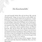 Text: „Die Knochenschiffe“ gefolgt von einer Erzählung über einen Angriff und eine kämpferische Ansprache. Links ein Drachenmotiv.