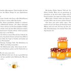 Seite zeigt eine Geschichte mit Dialogen zwischen Grimlin und anderen Figuren. Illustrationen: Biene und Marmeladegläser.