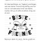 Text oben: "Mein erster Eintrag". Große Schrift unten: "BESTE FREUNDE". Zwei gezeichnete Figuren klatschen sich ab.