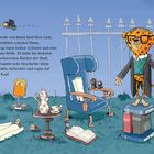 Ein Text beschreibt Herrn Lich, einen schicken, intelligenten Mann. Um ihn herum viele Bücherstapel, Vögel und Trophäen.