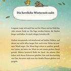 "Die herrliche Winterzeit naht" steht auf einer Illustration mit Vogel, Maus, Herbstblättern und einer winterlichen Landschaft.