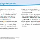 Begrüßung/Einstimmung: Fragen und Hinweise zur Vorbereitung von Meeting-Teilnehmern. Illustration einer Person.