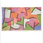 Der Text enthält: "Juni", "June", Kalendertage 1-30. Oben: Geometrische, bunte Formen in Pastellfarben.