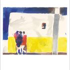 Oben ist ein Aquarell mit bunten Farbflächen. Unten ein Kalender für den Monat Juni mit allen Tagen aufgelistet.