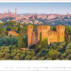 Kalenderseite mit Datum unten: 6. Oben eine Festung inmitten von grüner Landschaft und eine Stadt im Hintergrund.