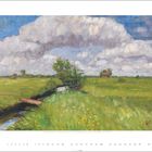 Otto Modersohn: Sommertag, Wiesenstück, 1911. Landschaftsgemälde mit grünen Wiesen, Bäumen und größen Wolken am Himmel.