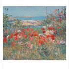 Links eine Signatur, Handgemälde: Rote Blumen auf grüner Wiese, dahinter blaues Meer unter klarem Himmel. Datum unten: 6.