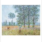 Text: „6“, „13“, „20“, „27“, „28“, „29“, „30“, „24. Sonntag“. Gemälde zeigt Person mit Sonnenschirm in blühender Wiese.