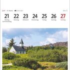 Juni 21 bis 27, 25. Woche, Sommeranfang. Þingvallakirkja im Þingvellir-Nationalpark. Eine Kirche in einer grünen Landschaft.