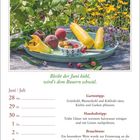 Bleibt der Juni kühl, wird’s dem Bauern schwül. Garten- und Haushaltstipps neben einem Teller mit Obst und Gemüse.