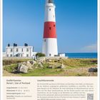 Großbritannien, Dorset | Isle of Portland. Februar, Woche 7. Leuchtturm mit rotem Streifen und weißem Gebäude am Meer.