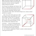 Text über Würfel: 3D-Würfel (vier Kanten), maximale Länge bei höheren Dimensionen, ungelöstes mathematisches Problem bei 9D+.