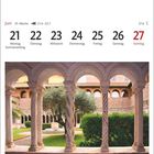 Kalender mit Datum 21.-27. Juni, Sommeranfang. Foto zeigt Kreuzgang des Klosters der Lateranbasilika.