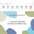 Kalender: 10.-16. Mai, Pfingsten am 16. Mai. "DAS GROSSE KLEINE GEFÜHL ...wenn das Kleeblatt wirklich vier Blätter hat." Bunte Formen.