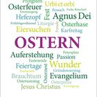 Wörter wie Ostern, Auferstehung, Osterhase. Kalenderdaten 22. bis 28. März, mit hervorgehobenem Ostersonntag.
