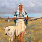 „Verbindung zu Mutter Erde.“ Unten: „Deine Liebe schenkt Mutter Erde und all ihren Wesen Heilung.“ Illustration: Person und weißer Büffel.