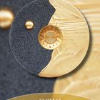 OSHO: Erwache – alles, was du suchst, ist bereits in dir. Runde Form, schwarz-gold, mit Struktur und Spirale.