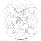 "Cinderellas großer Ball". Eine Illustration von Cinderella in einem Ballkleid. Umgeben von Schuh- und Kutschen-Symbolen.