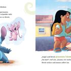 Links Text über Stitch und Angel: Angel singt gerne. Rechts fragt Stitch nach gemeinsamem Valentinstag. Illustrationen von Charakteren.