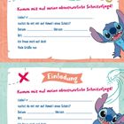 Einladungskarten mit Textfeldern und einem fröhlichen blauen Wesen. Einmal mit Sonnenbrille, einmal auf einem Surfbrett.