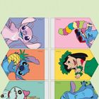 Illustration von Cartoon-Figuren in verschiedenen Szenen, darunter blaues Wesen und Mädchen mit Hawaiikranz.