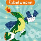 "Mein Mosaik-Stickerbuch Fabelwesen" in großer Schrift. Illustration eines feuerspeienden Drachen mit Mosaikmuster.