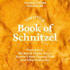 Text: "The Little Book of Schnitzel" und Autorenname. Hintergrund: Nahaufnahme einer knusprigen, goldbraunen Schnitzelkruste.