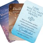 Liebe, was du hast, aus vollem Herzen. Dankbarkeit kann alles verändern. Drei Karten mit stimmungsvollem Hintergrund.