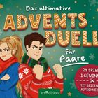 "Das ultimative Adventsduell für Paare. 24 Spiele, 1 Gewinner, mit Seiten zum Aufschneiden." Illustrationen von Paaren.