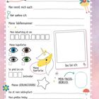 Ein personalisiertes Formular für Kinder mit Einhorn und Fee. Felder für Name, Geburtstag, Augenfarbe, Haarfarbe und mehr.