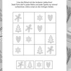 Rätsel mit Lebkuchenformen: Ein 4x4-Gitter, in jeder Reihe und Spalte nur eine Form: Männchen, Baum, Schneeflocke, Herz.