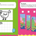 "Zeichenkunst: Zeichne das Huhn Strich für Strich. Puzzlebild: Familie Wutz füttert Enten; Bildschnipsel sortieren." Links Raster mit Huhn, rechts Bildteile mit Enten und Figuren.