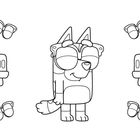 Illustration eines freundlichen Hundes mit Sonnenbrille, umgeben von weiteren Brillen und Eiscreme am Stiel.