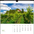 Kalender für Juni. Bild zeigt einen üppigen Weinberg. Oben Wolken und blauer Himmel mit kleiner Kapelle im Hintergrund.