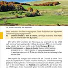 Texte: "Im Aubrac-Hochland bei Nasbinals", Unterkunftsinfos, Wegbeschreibung zu Montgros. Landschaft: grüne Wiesen, Bäume im Herbst.