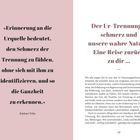 Zwei Abschnitte: Links ein Zitat von Eckhart Tolle über Trennungsschmerz. Rechts ein Kapitel über Urschmerz und wahre Natur, Seite 49.