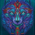 Text: "POLARFUCHS Hoffnung." Bunte, komplexe Illustration eines Fuchs-Kopfes mit detaillierten Mustern und leuchtenden Farben.