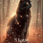 3. Katze. Selbstbestimmtheit, Freiheit, Unabhängigkeit. Illustration einer schwarzen Katze in funkelndem Licht.