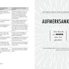 Auf der linken Seite Tabellen mit Einschränkenden und Befreienden Glaubenssätzen. Rechts große Schrift: AUFMERKSAMKEIT.